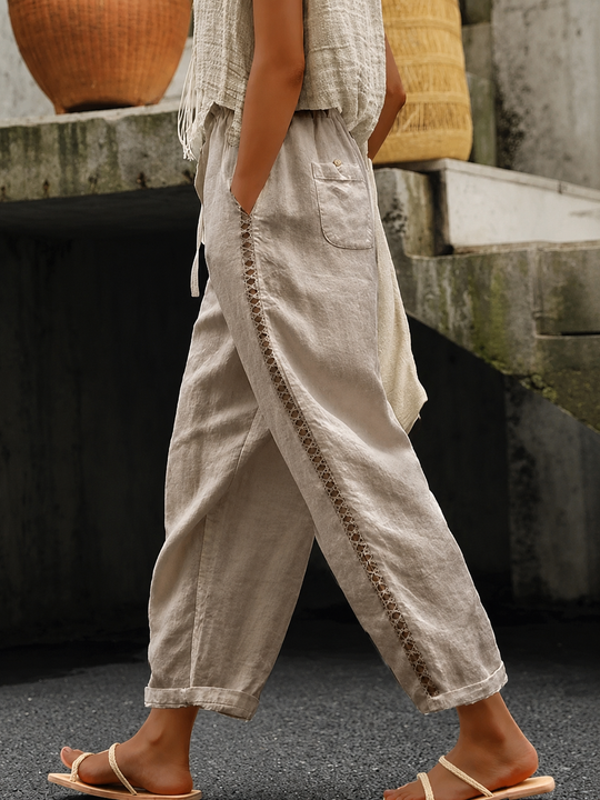 Pantalon Court Femme Élastique avec Poches