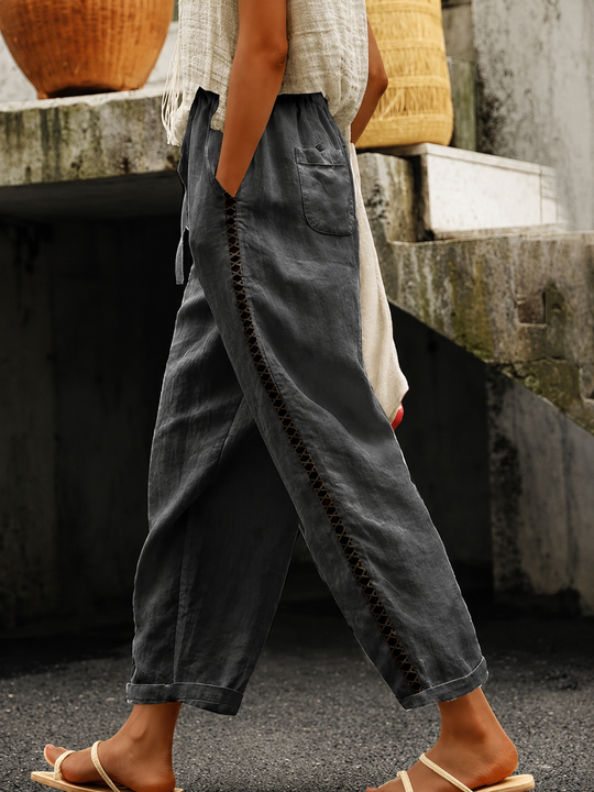 Pantalon Court Femme Élastique avec Poches