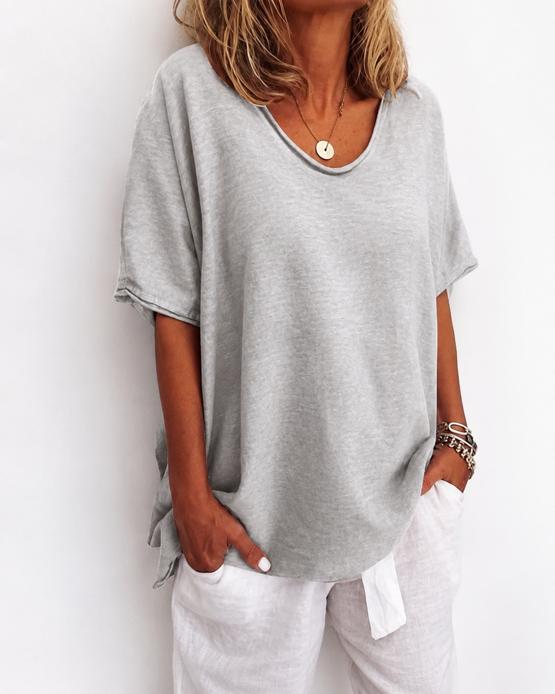 Blouse Décontractée pour Femmes avec Col en V en Tissu Aéré
