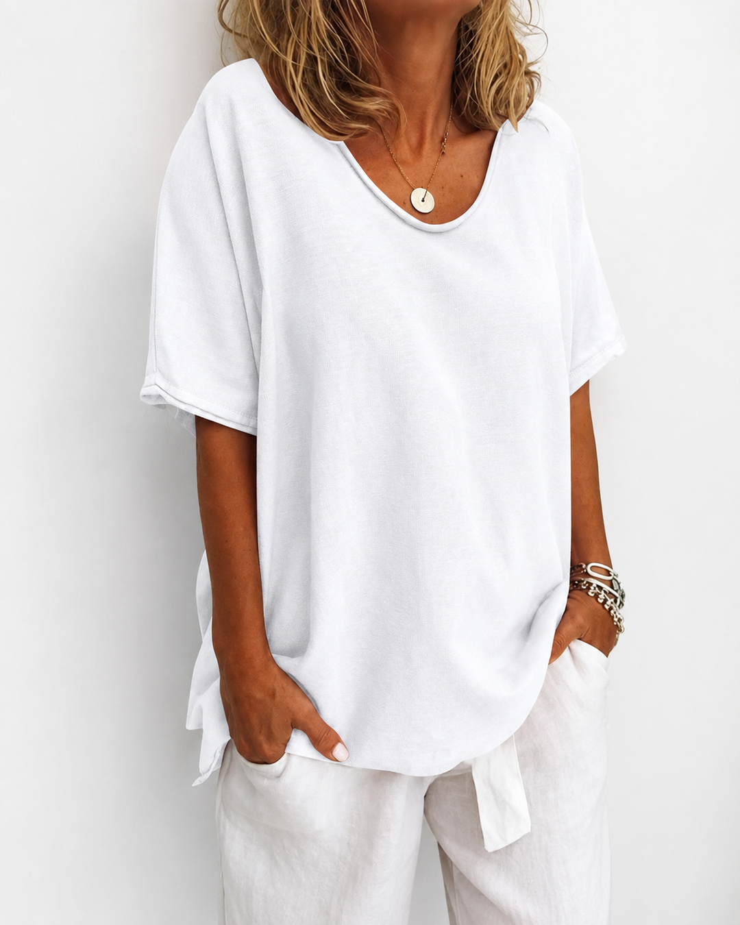 Blouse Décontractée pour Femmes avec Col en V en Tissu Aéré