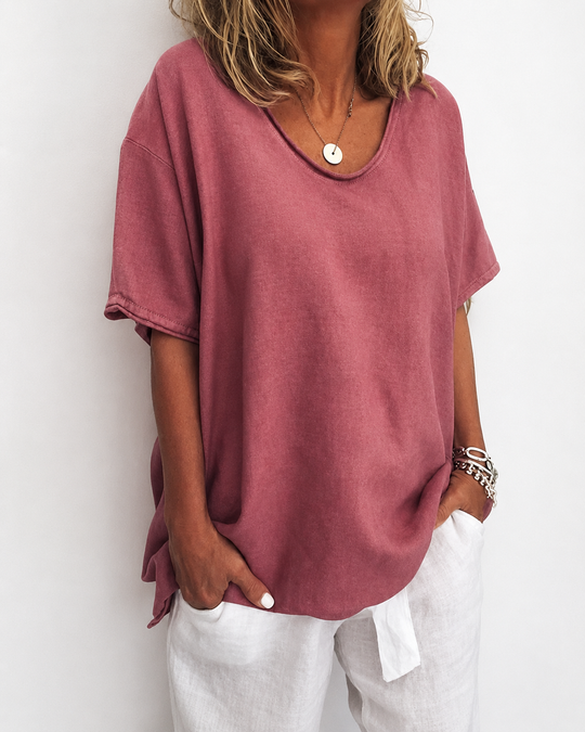 Blouse Décontractée pour Femmes avec Col en V en Tissu Aéré