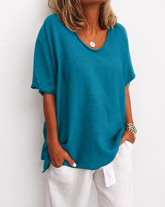 Blouse Décontractée pour Femmes avec Col en V en Tissu Aéré
