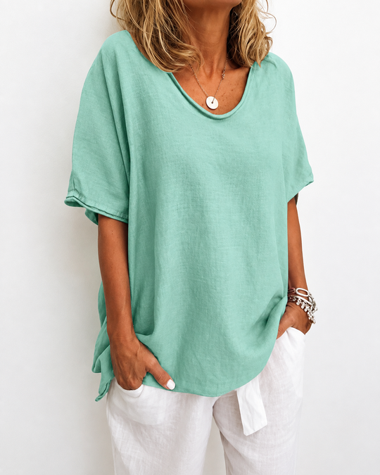 Blouse Décontractée pour Femmes avec Col en V en Tissu Aéré