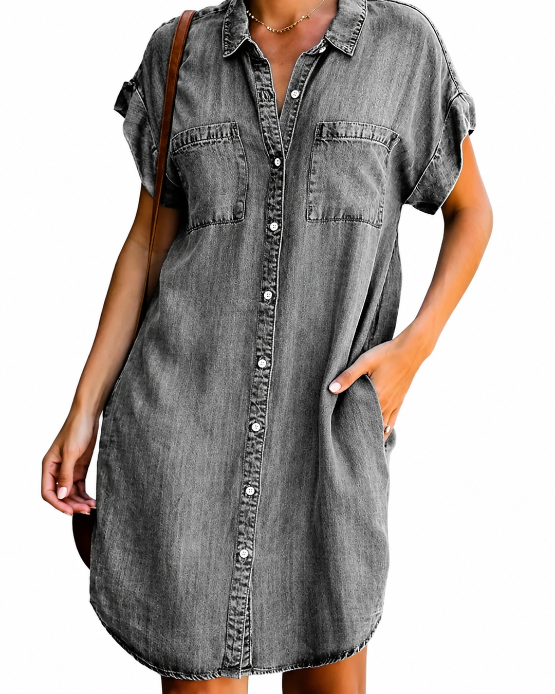 Robe chemise ample en jean décontractée pour femme