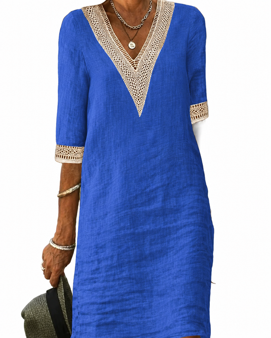 Robe Décontractée Femme V-Neck avec Dentelle