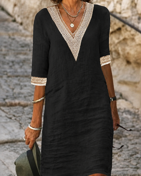 Robe Décontractée Femme V-Neck avec Dentelle