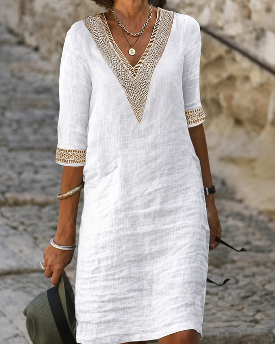 Robe Décontractée Femme V-Neck avec Dentelle