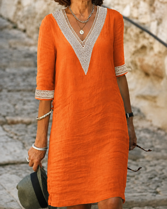 Robe Décontractée Femme V-Neck avec Dentelle