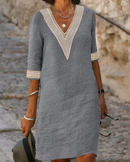 Robe Décontractée Femme V-Neck avec Dentelle
