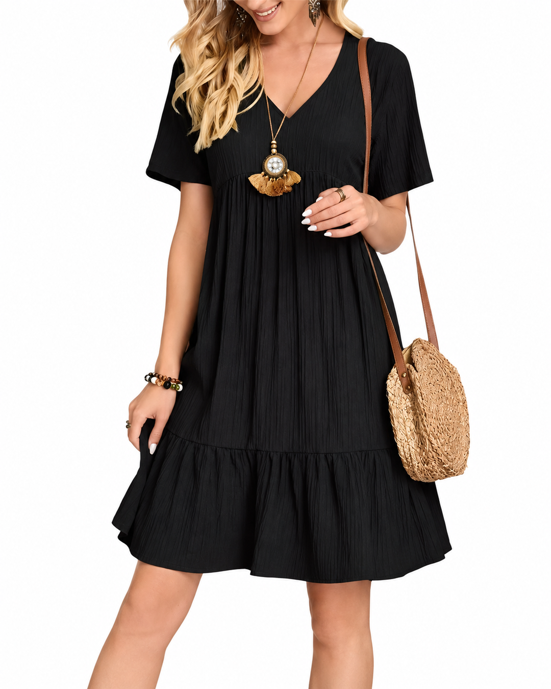 Robe évasée à encolure en V et basque pour femmes