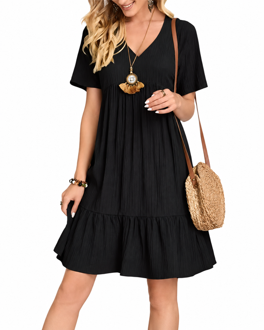 Robe évasée à encolure en V et basque pour femmes