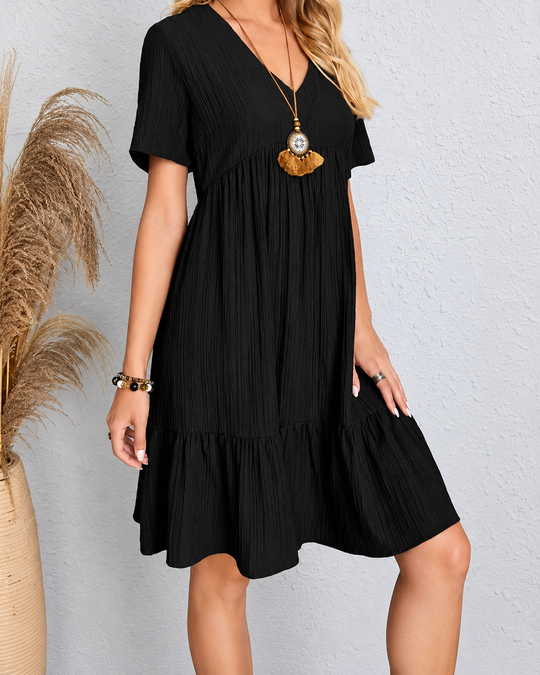 Robe évasée à encolure en V et basque pour femmes