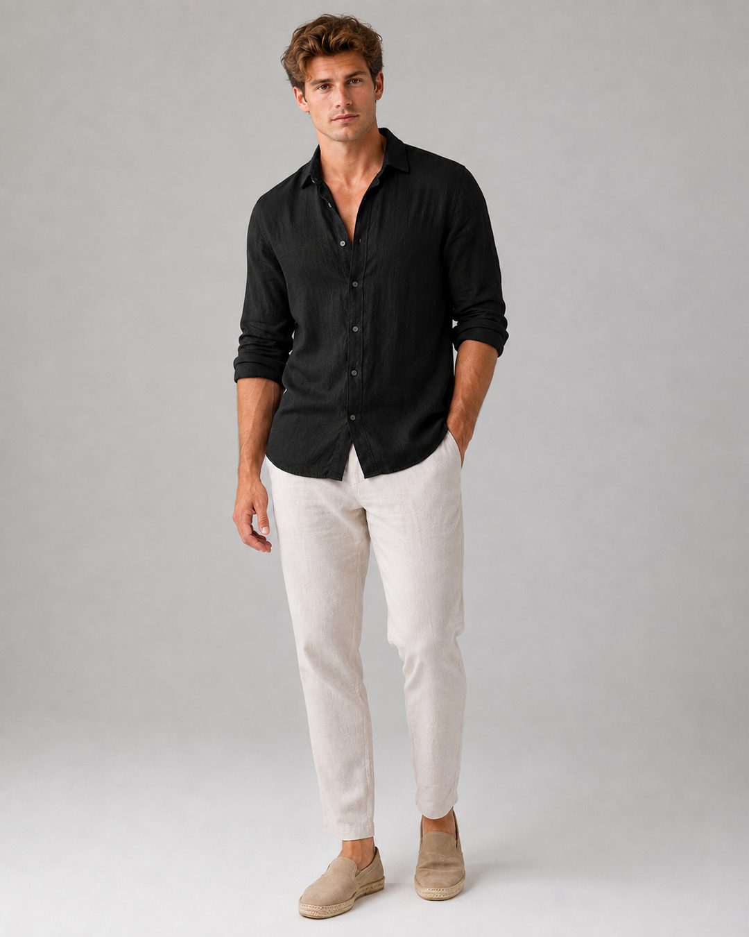 Polo décontracté en lin pour homme
