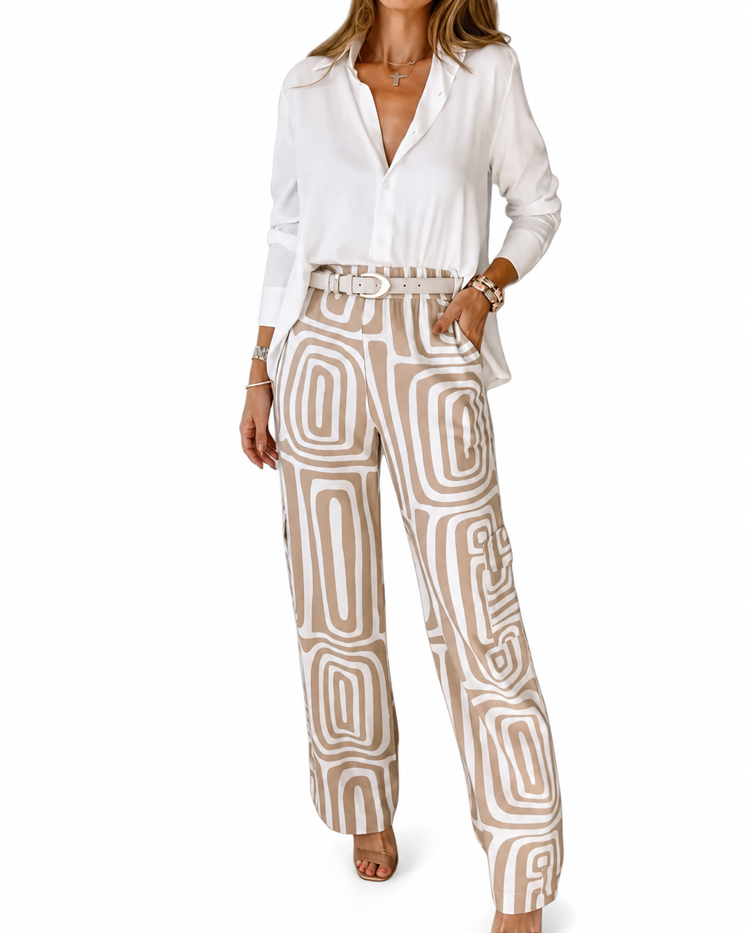Ensemble Femme Chic en Tissu Doux avec Chemise et Pantalon Large