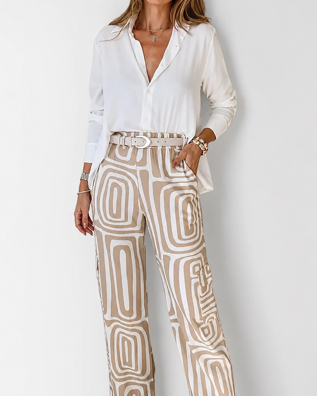 Ensemble Femme Chic en Tissu Doux avec Chemise et Pantalon Large