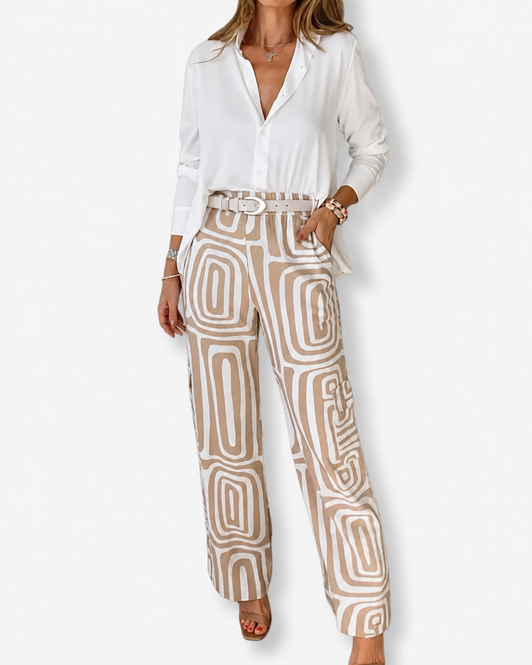 Ensemble Femme Chic en Tissu Doux avec Chemise et Pantalon Large