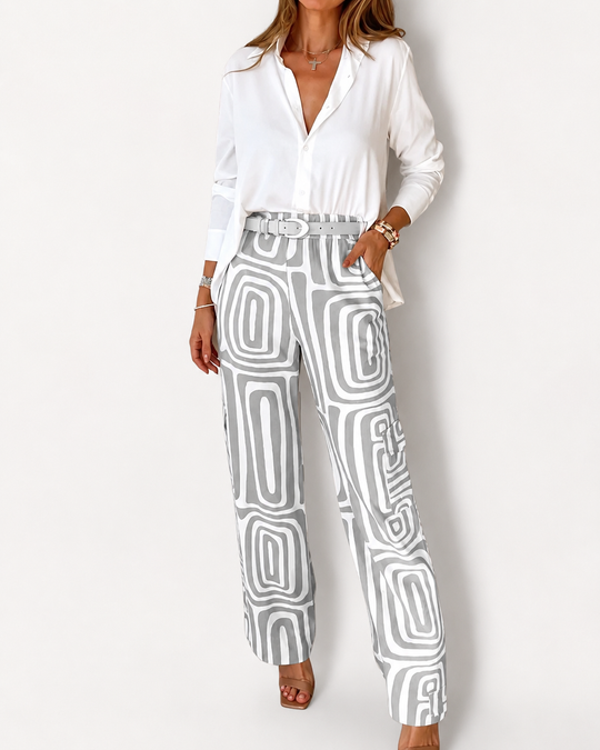 Ensemble Femme Chic en Tissu Doux avec Chemise et Pantalon Large