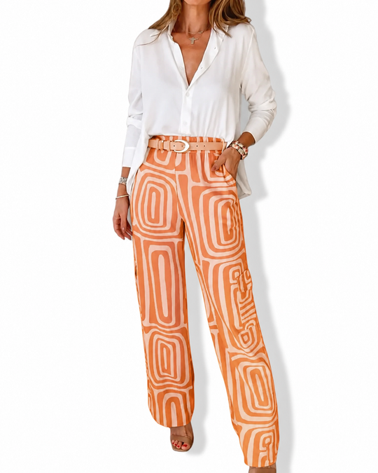 Ensemble Femme Chic en Tissu Doux avec Chemise et Pantalon Large
