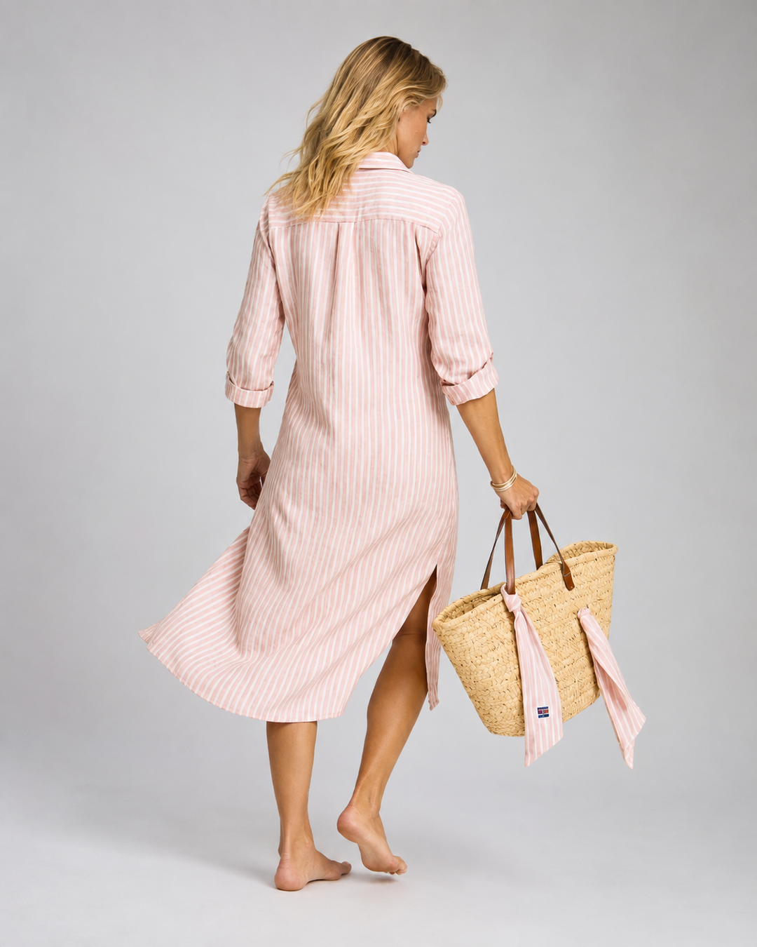 Robe Femme Chemise Rayée Décontractée Coton