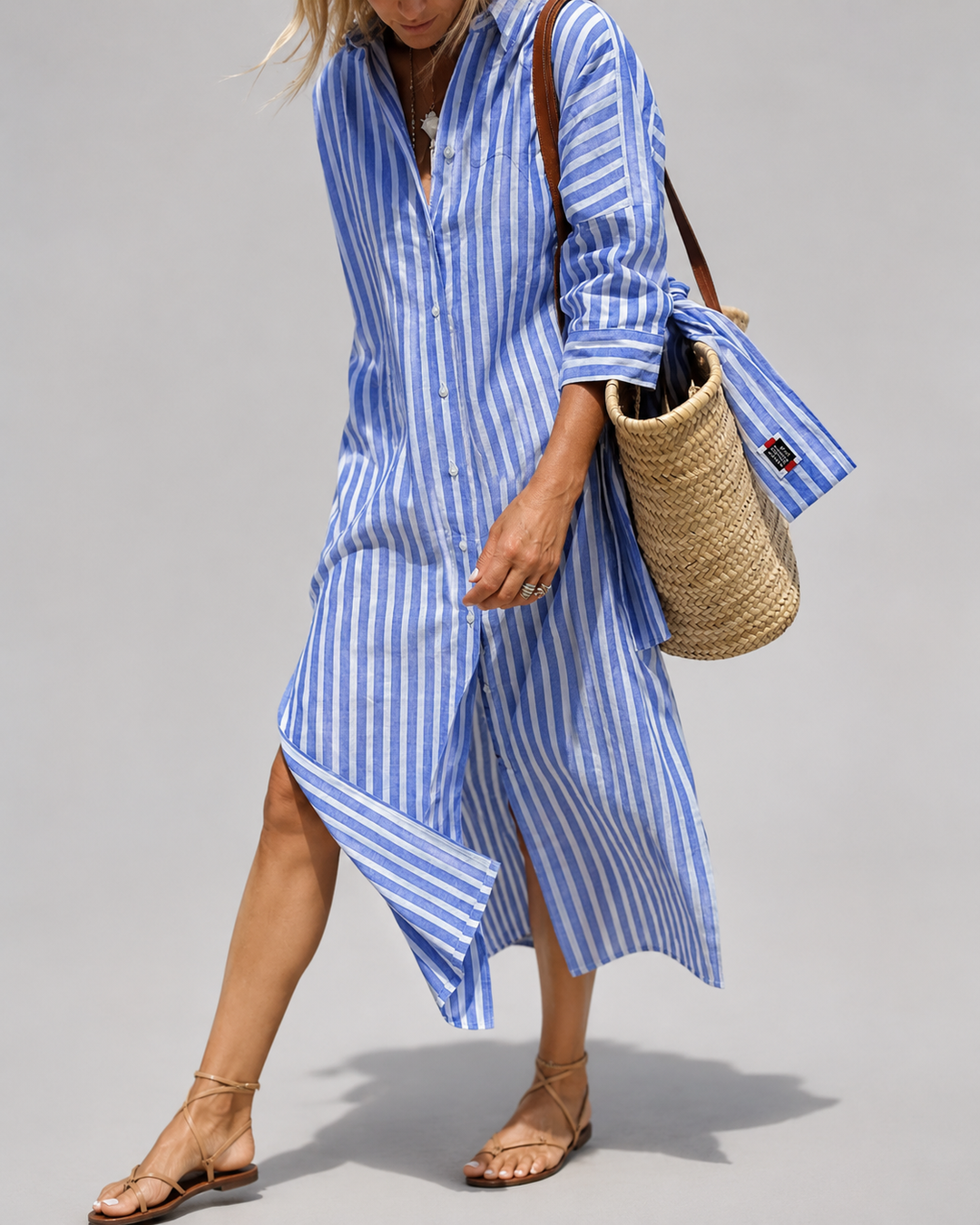 Robe Femme Chemise Rayée Décontractée Coton
