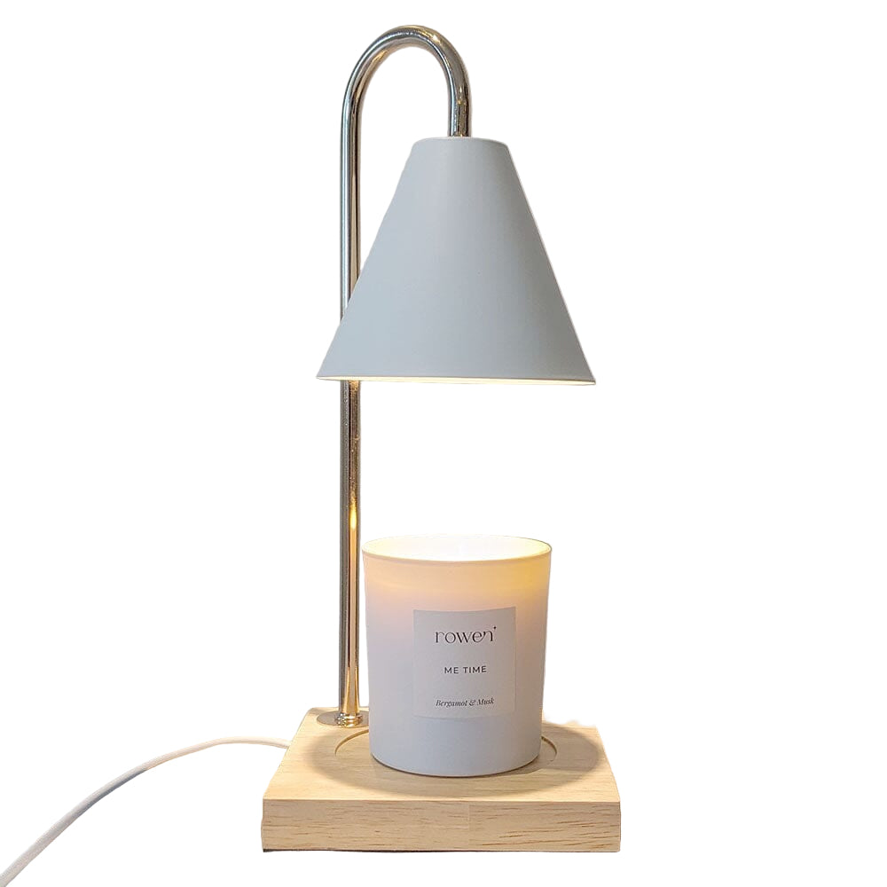 Chauffe-bougie Élégant en Bois avec Abat-jour Blanc 0