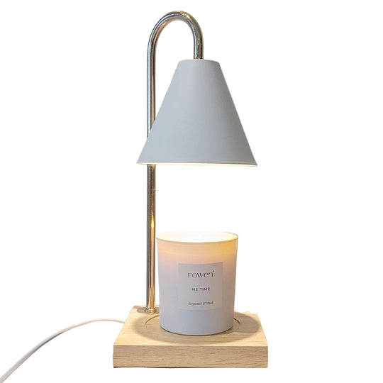 Chauffe-bougie Élégant en Bois avec Abat-jour Blanc 0