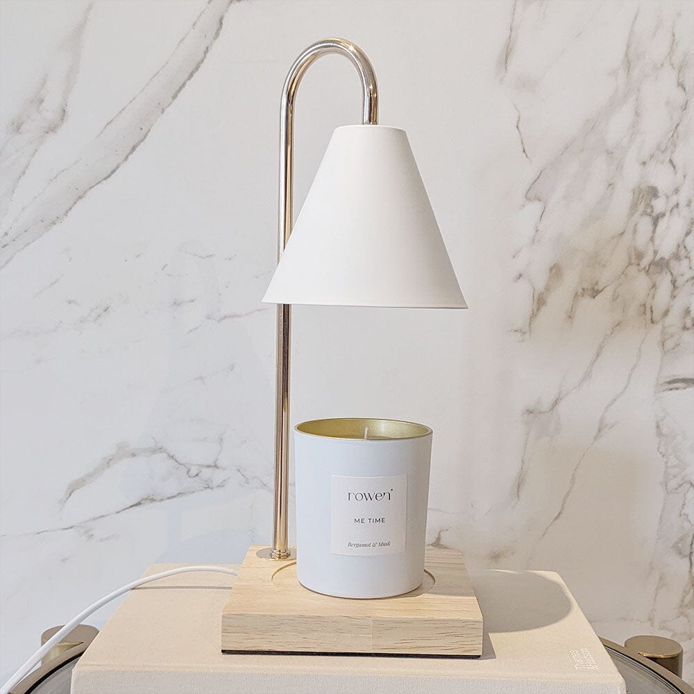 Chauffe-bougie Élégant en Bois avec Abat-jour Blanc 1