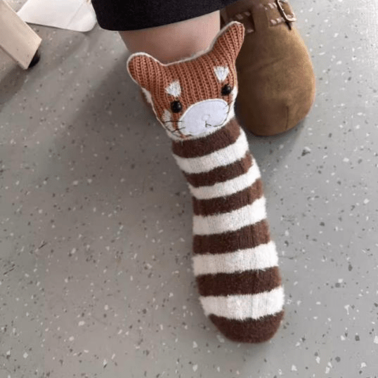 Chaussettes Antidérapantes Unisexes Douillettes avec Motif Animal 3D 12