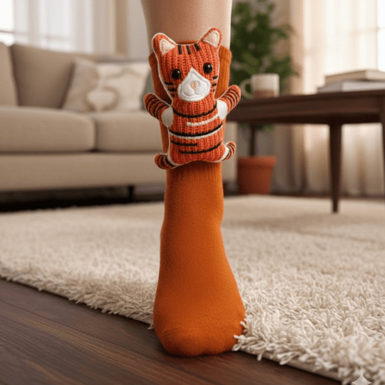 Chaussettes Antidérapantes Unisexes Douillettes avec Motif Animal 3D 3