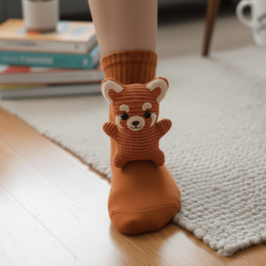 Chaussettes Antidérapantes Unisexes Douillettes avec Motif Animal 3D 4