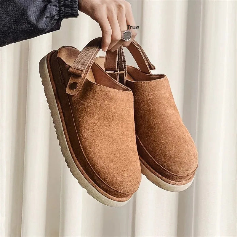 Chaussons en Cuir à Semelle Épaisse avec Sangle Arrière pour Hommes 0