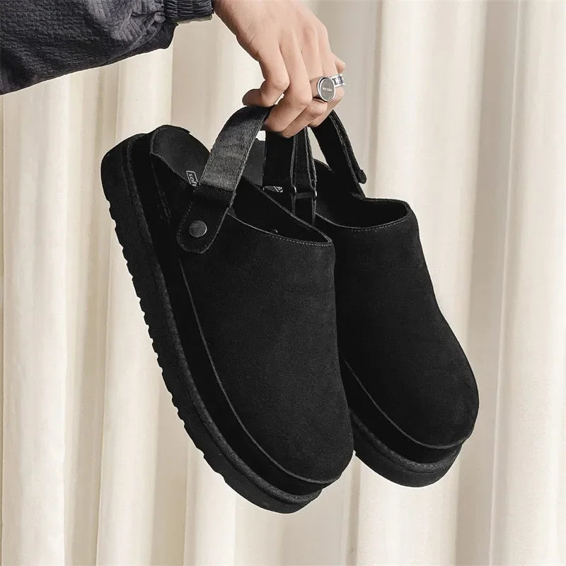 Chaussons en Cuir à Semelle Épaisse avec Sangle Arrière pour Hommes 1