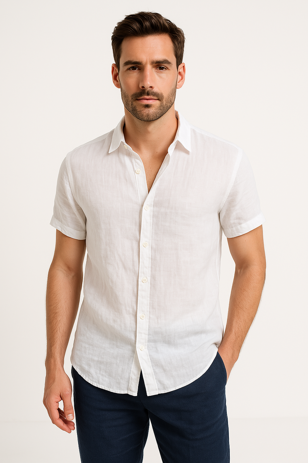 Chemise Casual pour Hommes à Manches Courtes avec Col Boutonné 1