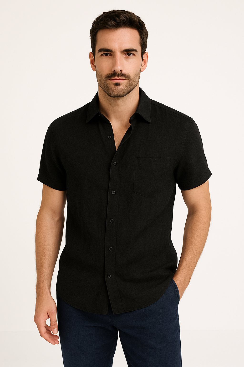 Chemise Casual pour Hommes à Manches Courtes avec Col Boutonné 2