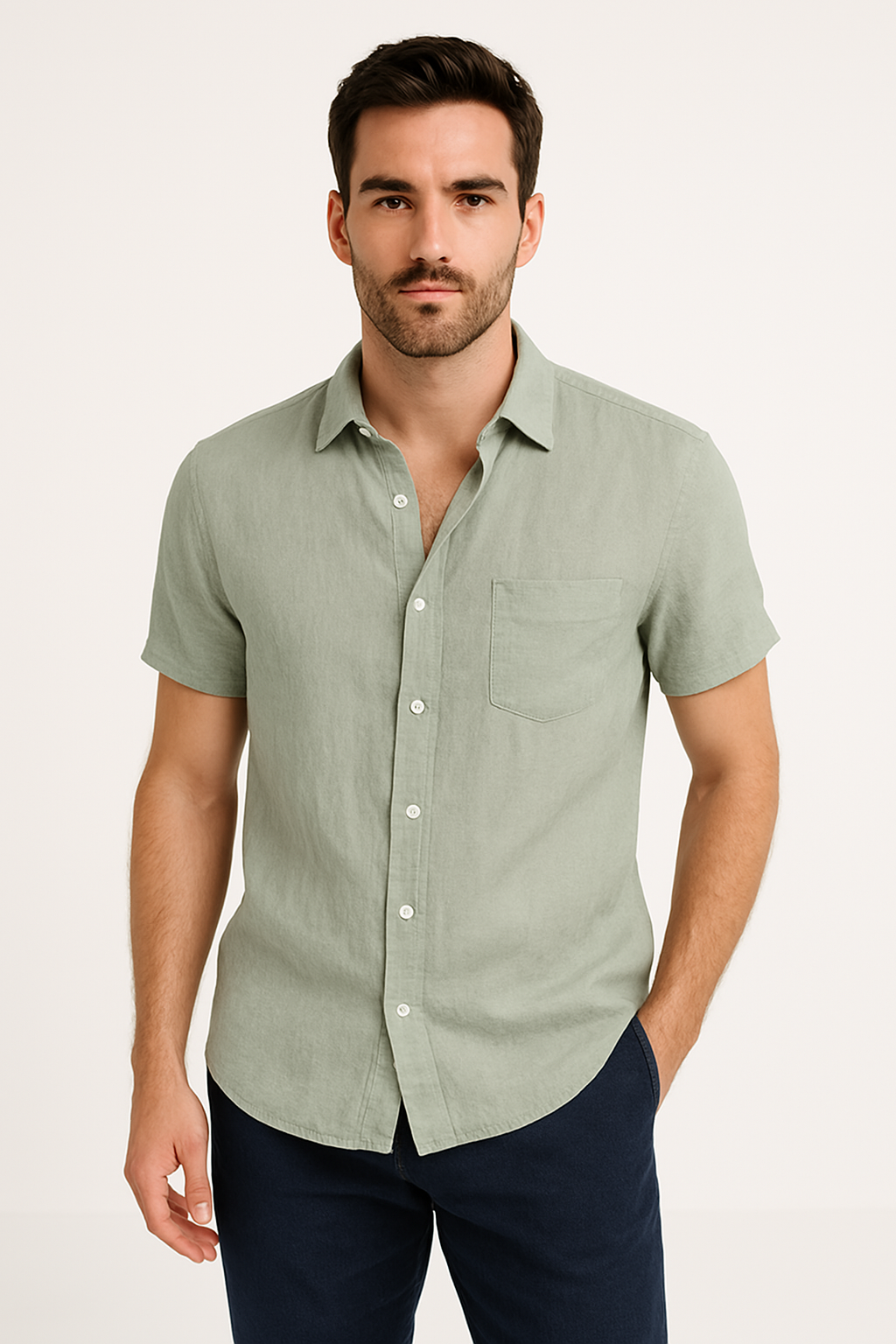 Chemise Casual pour Hommes à Manches Courtes avec Col Boutonné 4