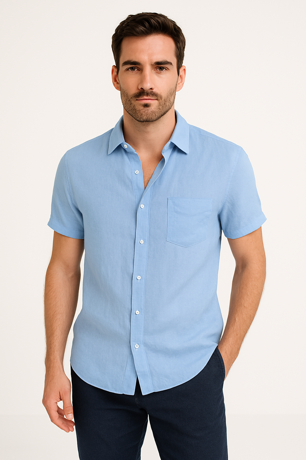 Chemise Casual pour Hommes à Manches Courtes avec Col Boutonné 5