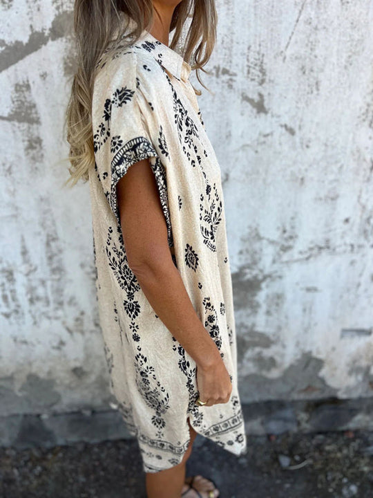 Chemise Décontractée à Manches Courtes en Lin et Coton avec Poche Imprimée 2