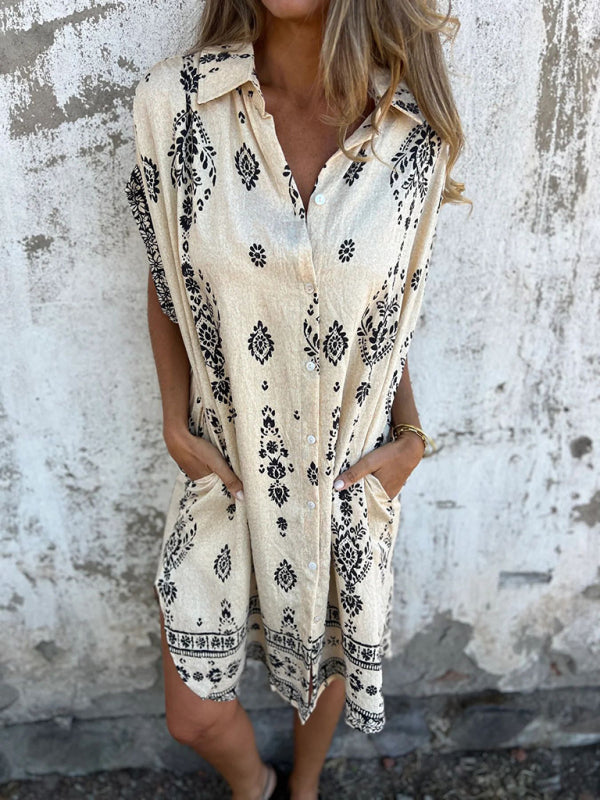 Chemise Décontractée à Manches Courtes en Lin et Coton avec Poche Imprimée 3
