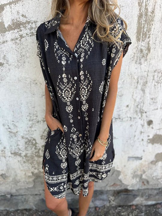 Chemise Décontractée à Manches Courtes en Lin et Coton avec Poche Imprimée 5