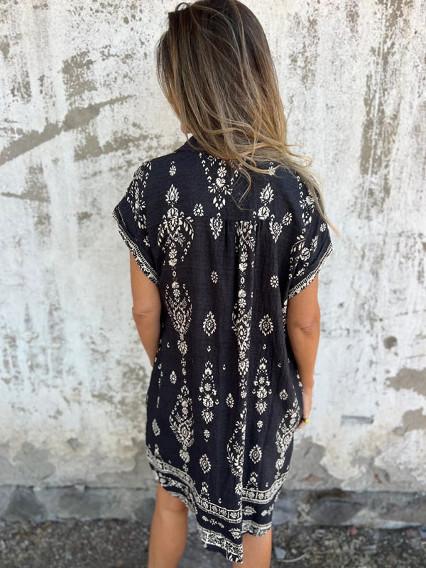 Chemise Décontractée à Manches Courtes en Lin et Coton avec Poche Imprimée 7