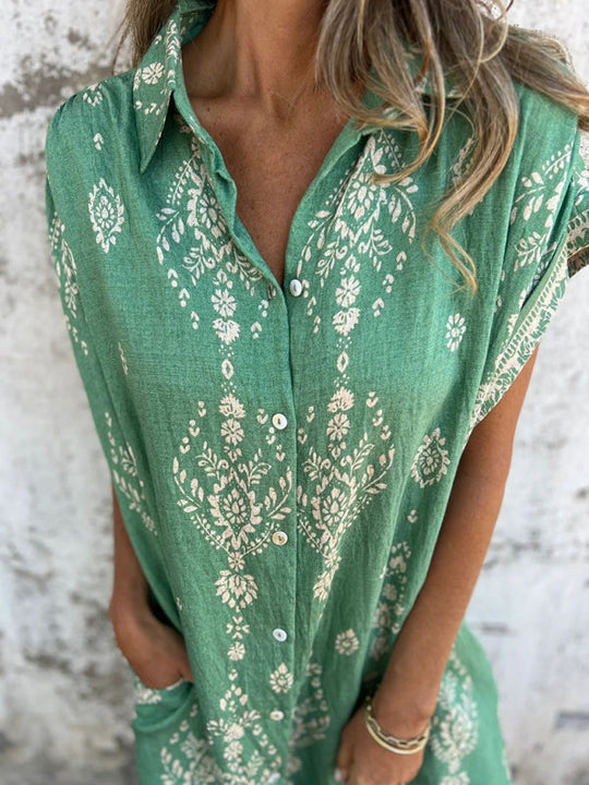 Chemise Décontractée à Manches Courtes en Lin et Coton avec Poche Imprimée 9