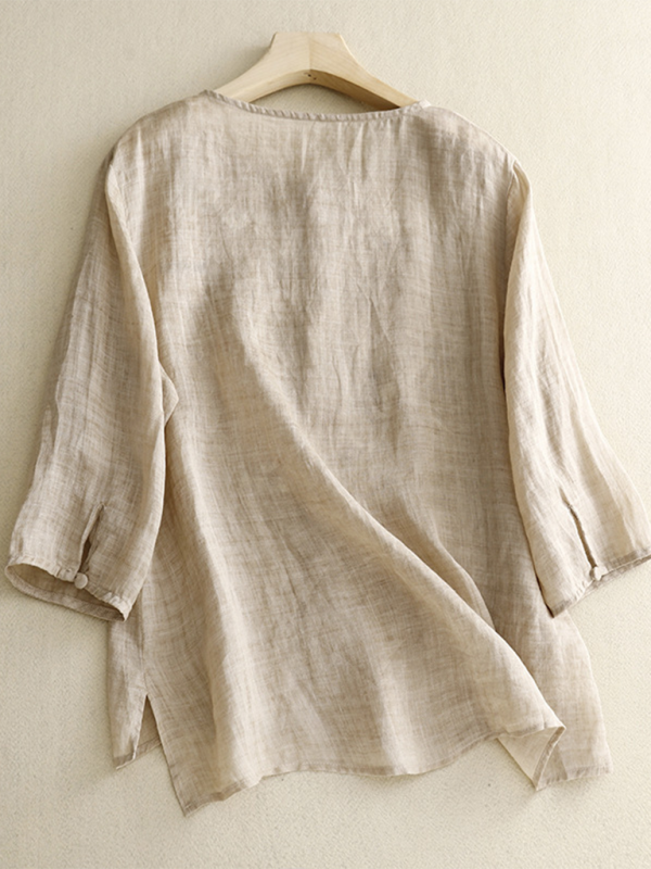 Chemise Femme Rétro en Lin avec Broderie Ronde 2