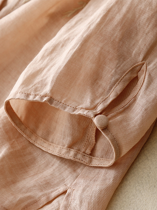 Chemise Femme Rétro en Lin avec Broderie Ronde 4