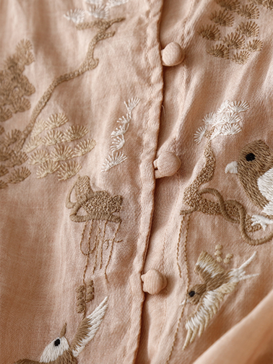 Chemise Femme Rétro en Lin avec Broderie Ronde 5