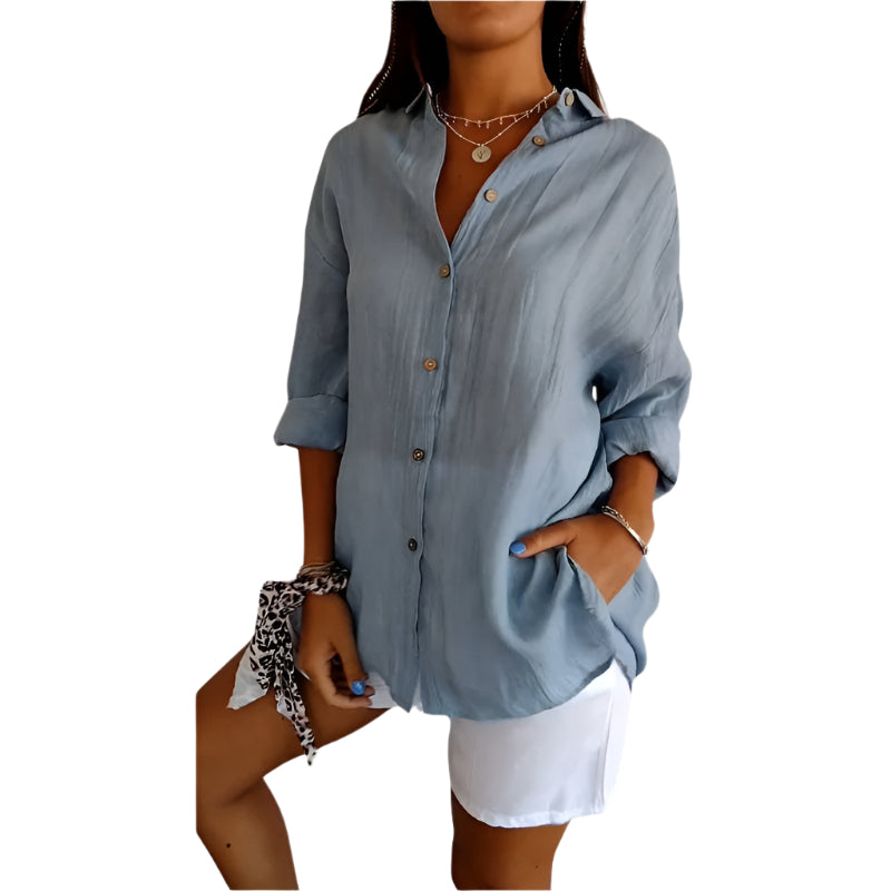 Chemise Femme à Manches Courtes Plissée en Tissu Léger 0