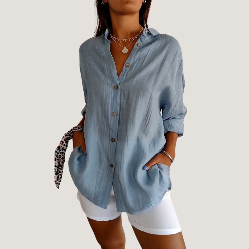 Chemise Femme à Manches Courtes Plissée en Tissu Léger 1