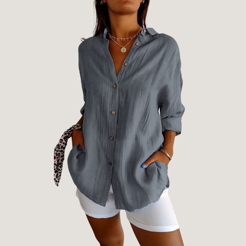 Chemise Femme à Manches Courtes Plissée en Tissu Léger 11