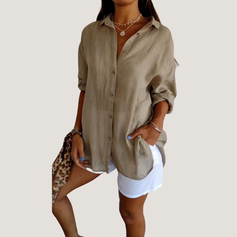 Chemise Femme à Manches Courtes Plissée en Tissu Léger 2