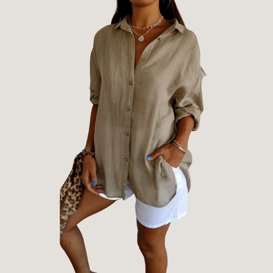 Chemise Femme à Manches Courtes Plissée en Tissu Léger 2