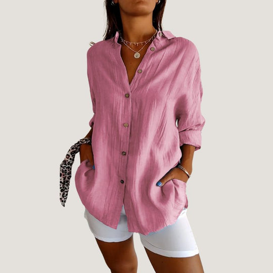 Chemise Femme à Manches Courtes Plissée en Tissu Léger 3